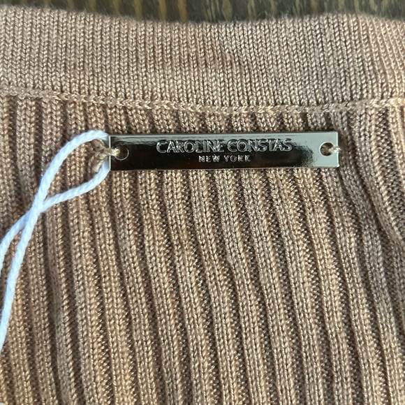 CAROLINE CONSTAS Collections Cassandra Ribbed Knit Dress in Camel Bell sleeves - Picture 8 of 13